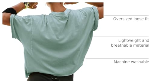 Image of HUGOOME Womens Oversized Workout Crop Top Casual Short Sleeve Boxy Roll Hem