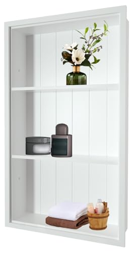 Nalwort 14 x 24 Recessed Medicine Cabinet 3-Tier Wall Niche for Bathroom Bedroom Living Room Kitchen White Solid Wood Wall Medicine Cabinet
