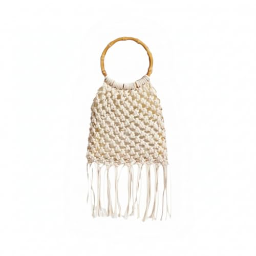 Bolso Tote de cuerda de algodón tejido a mano con flecos
