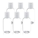 TrendBox 60ml / 2oz Empty Plastic Refillable Essentials Bottles with Disc Top Flip Cap - 6 Pack