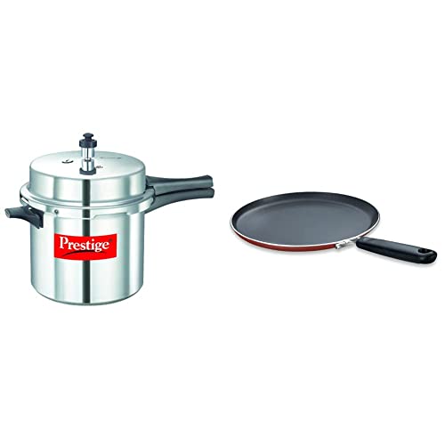 Image of Prestige Popular Aluminium Pressure Cooker, 6 Litres, Silver + Prestige Omega Deluxe Omni Tawa 250 Combo, 6 Liter