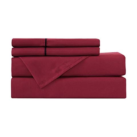 BASIC CHOICE Bed Sheet Set - Light-Weight, Microfiber Bedding Sets - 3 Piece, Standard 100 by Oeko-Tex,Twin, Burgundy Cover