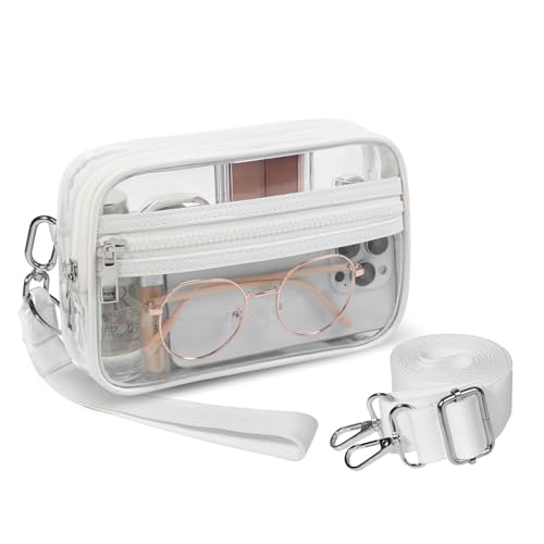 JANTHYE Clear Crossbody Purse Wristlet Wallet Stadium Approved Clear Bag Handbag for Concerts Sports Events (White)