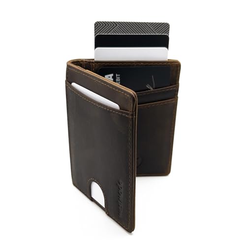 Merwin Vertical Bifold RFID Blocking Slim Quick Access Pull Tab Wallet (Cowboy Brown)