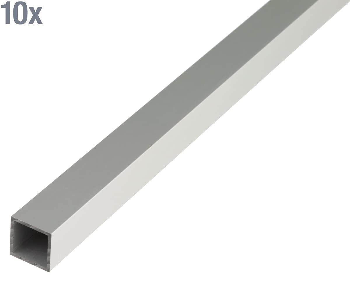 Alberts 498092 - Tubo quadrato in alluminio, color argento anodizzato, 1000 x 10 x 10 mm, set da 10 pezzi