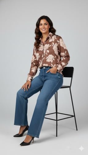Image of Amazon Brand - INKAST Women Abstract Floral Printed Spread Collar Long Sleeves Casual Cami Shirt