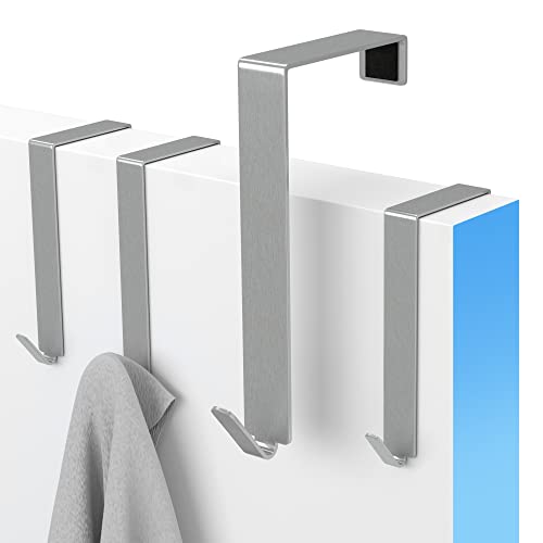 MDCASA Türhaken Edelstahl - bis 4,5cm Türfalz - 4 Stück- Kleiderhaken über Tür - Fensterhaken Deko - Garderoben-Haken - Handtuchhalter (Edelstahl gebürstet) Cover