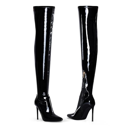 Elisabet Tang Thigh High Boots Over the Knee Boots for Women,Sexy 4.3 inch Stilettos High Heels Boots Stretch Suede Long Pointed Toe Shoes4