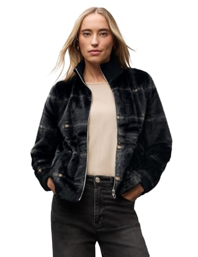 Street One Damen Karierte Fake Fur Jacke