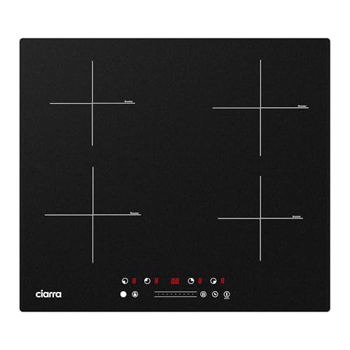 CIARRA AWBIH4B Induktionskochfeld 60 cm Einbau 7200 W PowerBoost mit 4 Platten Slider Touch-Bedienung Induktion Kochfeld 9 Stufen Timer Kindersicherung Überhitzungsschutz