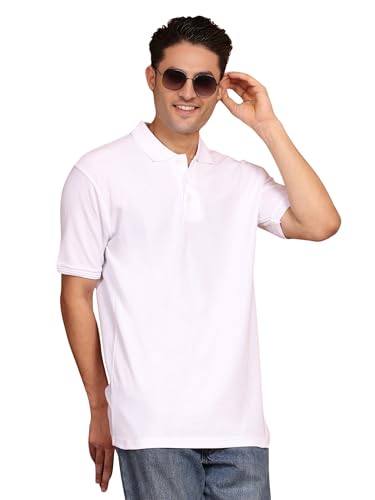 Image of Men's 100% Cotton Polo T-Shirt - Solid Plain Short Sleeve Tee with Classic Collar for Everyday Casual & Smart Wear