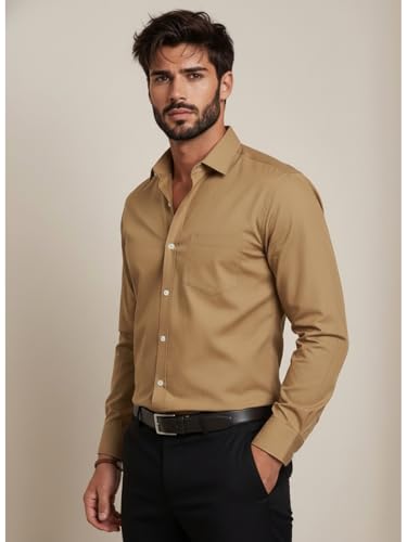 Image of Full Sleeve Black Formal Shirt for Men Cotton Regular Fit Casual - Pure Premium Branded Shirts for Men Formal Stylish Slim Plain Solid Man Wear as Office and Party