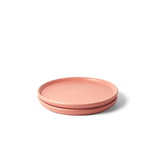 Image of Ceramic Qaurter Plates, 2 Pcs | Dessert Plate | Side Plate with Rim | Microwave, Oven Dishwasher Safe | Stoneware Set of 2 Quarter Plates | (Flamingo Pink, Side Plate)