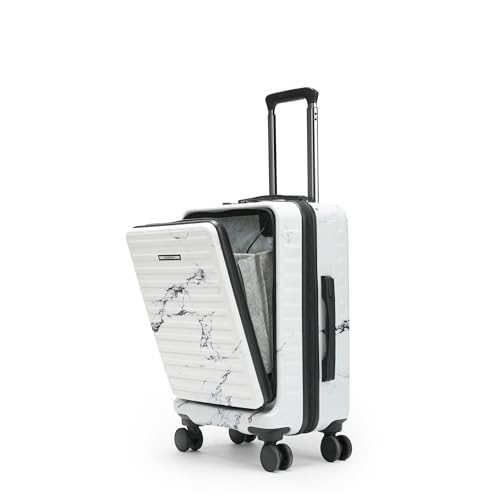 Image of Assembly Cabin Suitcase Small with Double Spinner Wheels & 3 Packing Cubes, Lightweight Polycarbonate Hard Shell Carry On Luggage for Business Travel & Getaway, Marble, 20-Inch