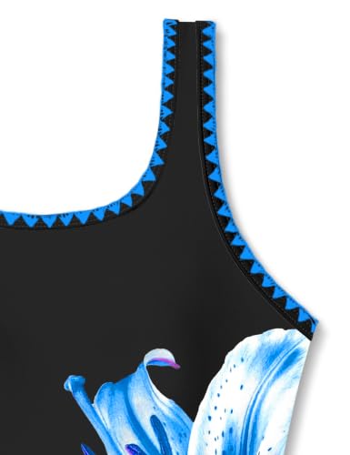 Image of Qaoerde Girls Swimsuit One Piece Swimsuits Solid Color Bathing Suit Colorful Contrast Trim Adjustable Straps Swimwear 9-16Y