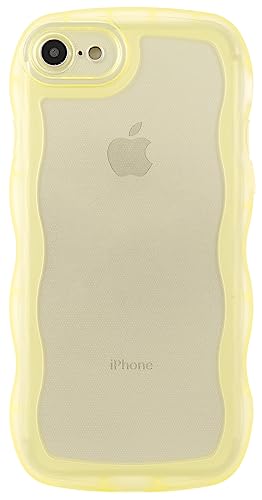 Image of Compatible with iPhone SE /7 /8 Case 4.7 inch, Cute Kawaii Curly Wave Frame Shape Soft Silicone Shockproof Protective Phone Cover for Women Girls, Clear /Yellow