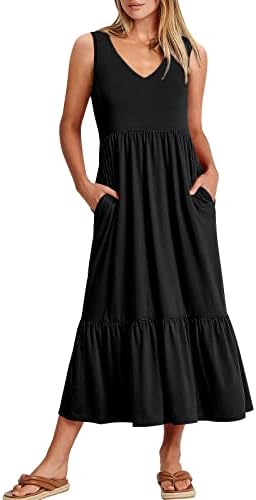 ANRABESS Womens Sleeveless Summer Casual Maxi Dresses with Pockets