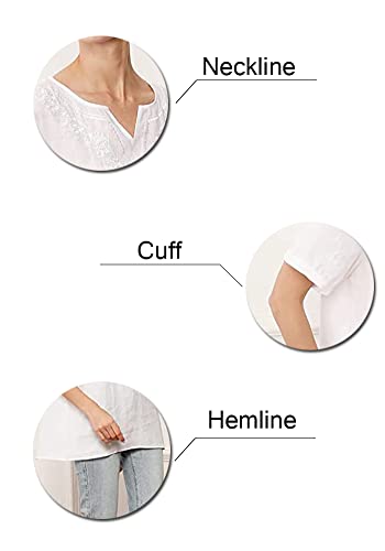 Mordenmiss Women's Embroidered Blouse Tunic V-Neck Linen Tops Short Sleeve Hi-Low Hem Shirt For Petite (Xxl, Style 2-White) #TOP4