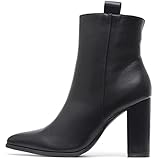 velours stiefeletten schwarz Corset Schlaufen elastisch Vain Secrets Damen Spitze Form Ankle Boots Stiefeletten mit Blockabsatz (M2 Schwarz Pu, Numeric_37)