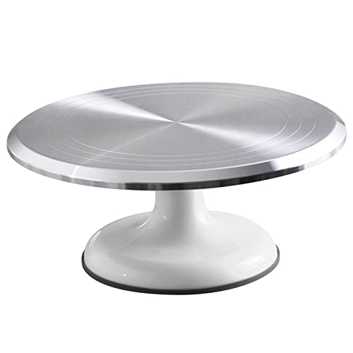 Revolving Cake Decorating Stand, Silent Bearing Cake Turntable 10 Inch Sturdy Rounded Edges Professional Aluminum Alloy for Cake Decorating Supplies (White)