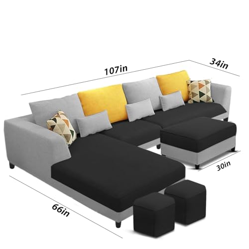 Image of Galib LHS 8 Seater L Shape Sofa Set for Living Room (Black Grey Fabric) Premium Fabric Sofa