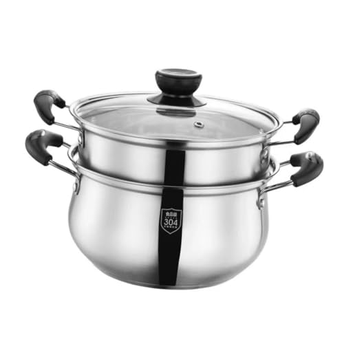 Hemobllo Ollas De Acero Inoxidable Con Asas Dobles Para Cocina Olla Vaporera y Cazuela Para Cocinar Al Vapor Verduras Pescado y Sopa Resistente Fácil Manejo