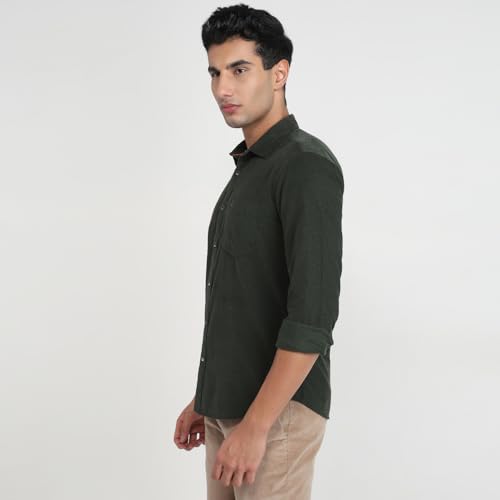 Image of Park Avenue Men Slim Fit Solid Pattern Pure Cotton Semi Cut Away Collar Full Sleeve Casual Shirt