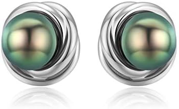 CHAULRI Love Knot Stud Earrings AAA Quality Genuine Tahitian Black Pearl 8-9mm 18K Gold Plated 925 Sterling Silver – Birthday Anniversary Jewelry Gifts for Women
