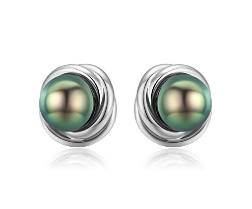 Chaulri Love Knot Stud Earrings Aaa Quality Genuine Tahitian Black Pearl 8-9Mm 18K Gold Plated 925 Sterling Silver – Birthday Anniversary Jewelry Gifts For Women #TOP3
