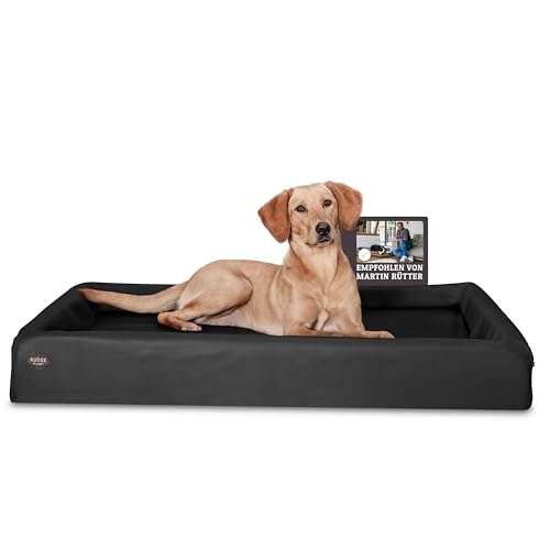 SABRO KUDDE Orthopädisches Hundebett – Martin Rütter – Hochwertiges Kunstleder – Waschbar & Wasserabweisend – Ergonomisch – Premium Haustierzubehör für Mittelgrosse, Grosse Hunde L in Schwarz