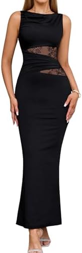 EYNMIN Lace Long Formal Wedding Guest Dress Bodycon Maxi Elegant ...