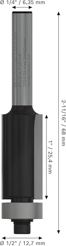Image of BOSCH PRO Router Bit Bottom Bearing Flush Trim | O1 /2''xL1''xS1 /4 | Engineered for Professionals | Clean, Precise Cuts in Wood & Composites | Long-Lasting Carbide Blade | Universal Fit
