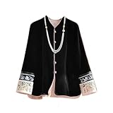 WHSZEDZB Winter Silk Velvet Patchwork Jacket Women Chinese Style Double-side Cotton Coat Embroidery Spliced Tops Black1 XL