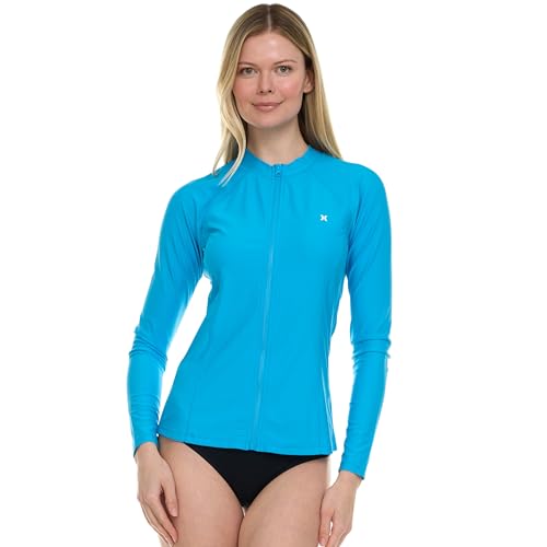Image of Hurley Rash Guard for Women Full Zip, Zip Up Long Sleeve Swim Shirts for Women, Surfing Top UPF 50+ SPF Sun & UV Protection
