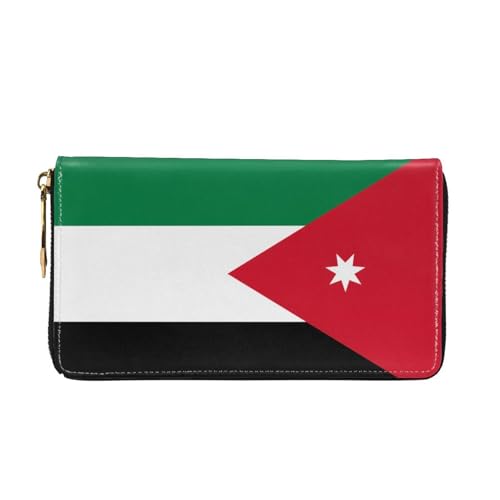 TYUMHJordanian flag Leather long clutch wallet with 12 card slots and 3 full pockets for cash, designed for fashionable women.2