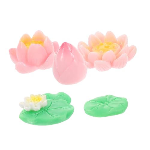 HOUDERCO 5 pièces Lotus Nénuphar Flottant Résine pour Décor Terrarium et Bassin Extérieur Accessoires de Jardin Miniatures pour Aquarium et Paysage Micro