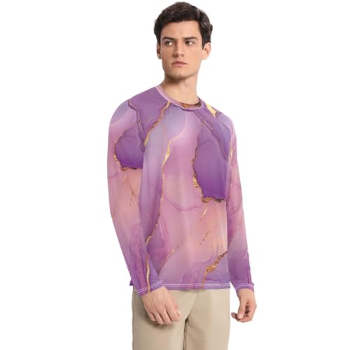 Marble Rose Gold Purple Men's Rash Guard Loose Crew Neck Long Sleeve Long Sleeve UV Sun Protection Water Fishing3