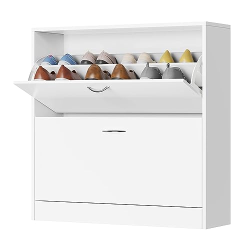 fevarbord Scarpiera Ingresso Scarpiera Salvaspazio Slim a 2 Ante Ribalta, Divisore Regolabile e Rimovibile per ingresso,corridoio 80x23,5x80cm