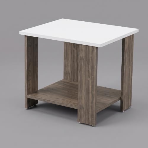 Image of Echo 2-Tier Center Table & Side Table - Modern Dual-Tone Coffee Table for Living Room & Bedroom | Premium Engineered Wood, Frosty White & Dark Oak (47 x 40 x 42 cm)