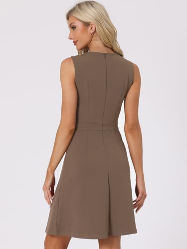Image of Allegra K Women's Work Dress Round Neck Solid Color Sleeveless A-Line Business Casual Office Dresses