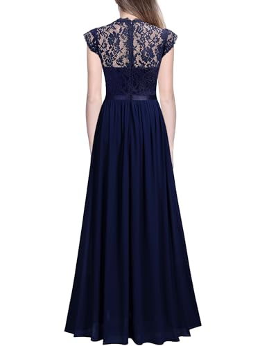 Miusol Women's Formal Floral Lace Evening Party Maxi Dress Navy Blue