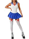 EHSUYAB 3Pcs Women Sailor Costume Halloween, Japanese School Girl Uniform Outfit, Snap Crotch Anime Cosplay Lingerie Set Small