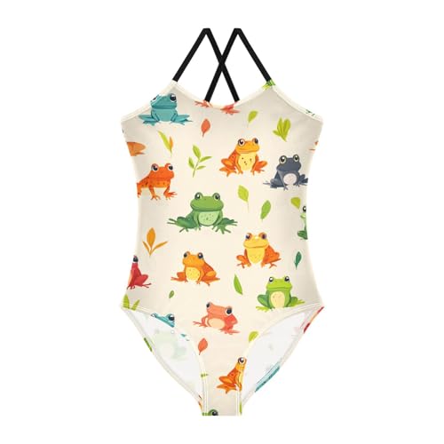 Colorful Frogs Girls One Piece Swimsuits Cartoon Sport Halter Swimwear Beach Bathing Suit 3T