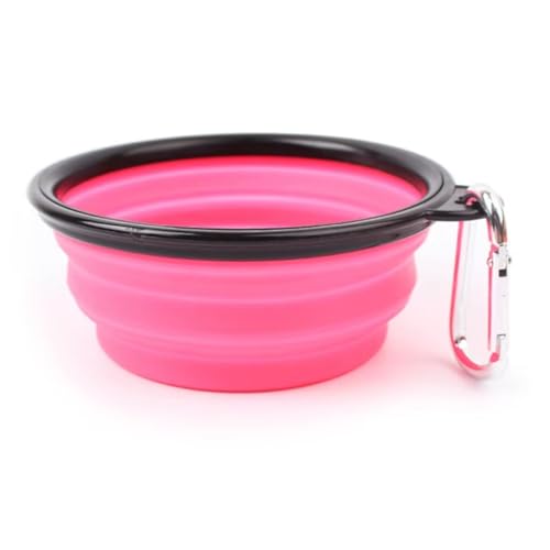 Ciotole per Cani da Viaggio 450 ml, Ciotola Pieghevole per Cani Acqua e Crocchette, Realizzata in Silicone Ciotola Portatile con Moschettone, Accessori Cane e Gatto (Rosa)