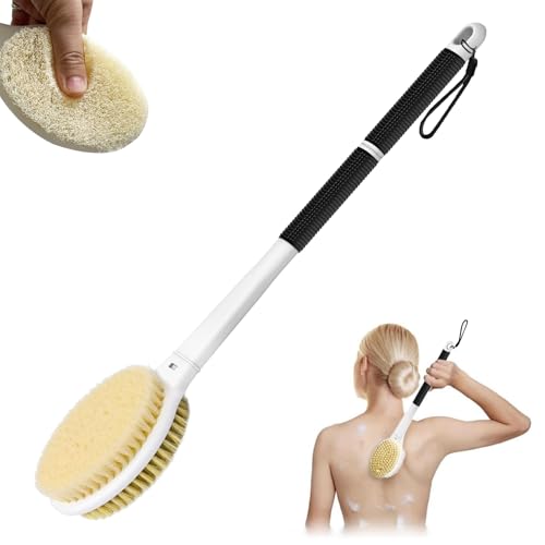 elzle Rückenbürste Duschbürste, 44 cm/17in Badebürste mit langem stiel,Körperduschbürste Doppelseitige zum Entfernen Abgestorbener Haut,Schwarz