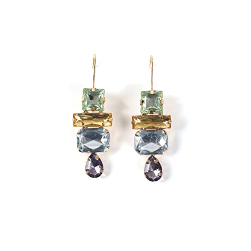 Boucles d'oreilles géométriques carrées en pierres de couleur pour femme