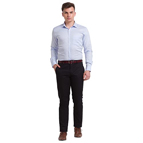 Image of Park Avenue Men's Cotton Blend Solid Pattern Super Slim Fit Flat Front Formal Chinos