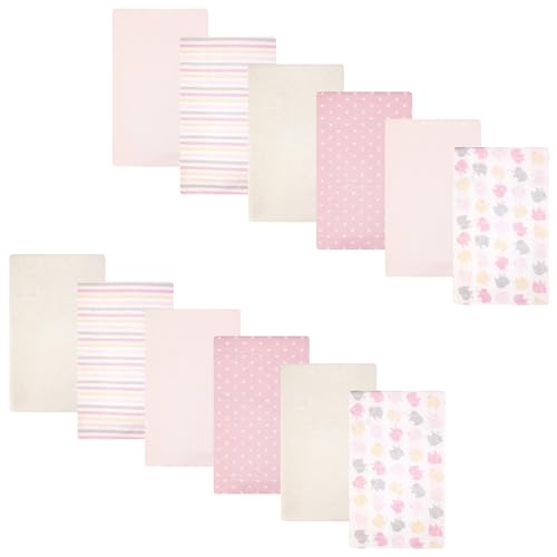 Image of Hudson Baby Infant Girls Cotton Flannel Burp Cloths 12-Pack Bundle, Multi Color Girls Elephant, One Size