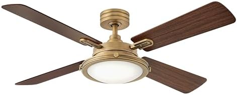 Hinkley Collier 54" Indoor Smart Ceiling Fan with Light and Remote, Integrated LED, Reversible Wooden Fan Blades, Heritage Brass