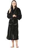 YARBAR Womens Shawl Collar Bathrobes Soft Warm Fleece Robes Plush Long Spa Robes